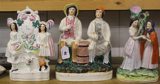 Large Staffordshire figure group & 2 others